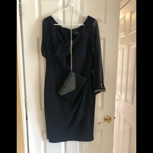 Navy blue dress sheer sleeves with rhinestone cuff